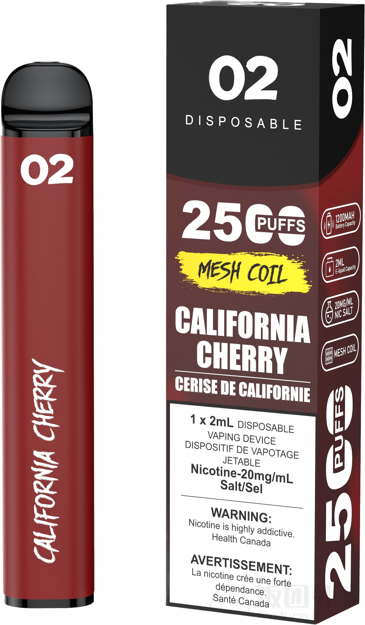 02 DISPOSABLE 2500 PUFFS CALIFORNIA CHERRY