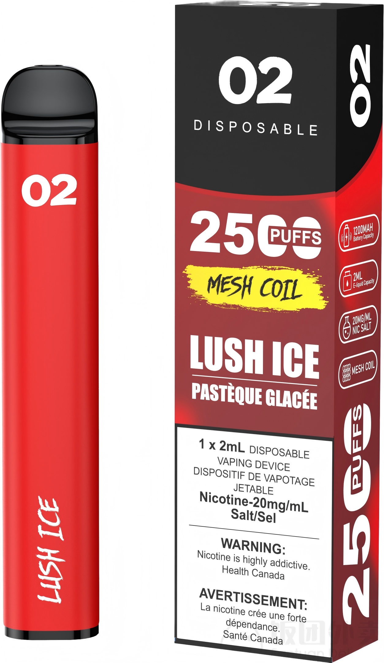 02 DISPOSABLE 2500 PUFFS LUSH ICE
