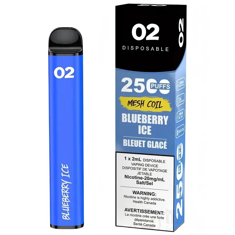 02 DISPOSABLE 2500 PUFFS BLUEBERRU ICE